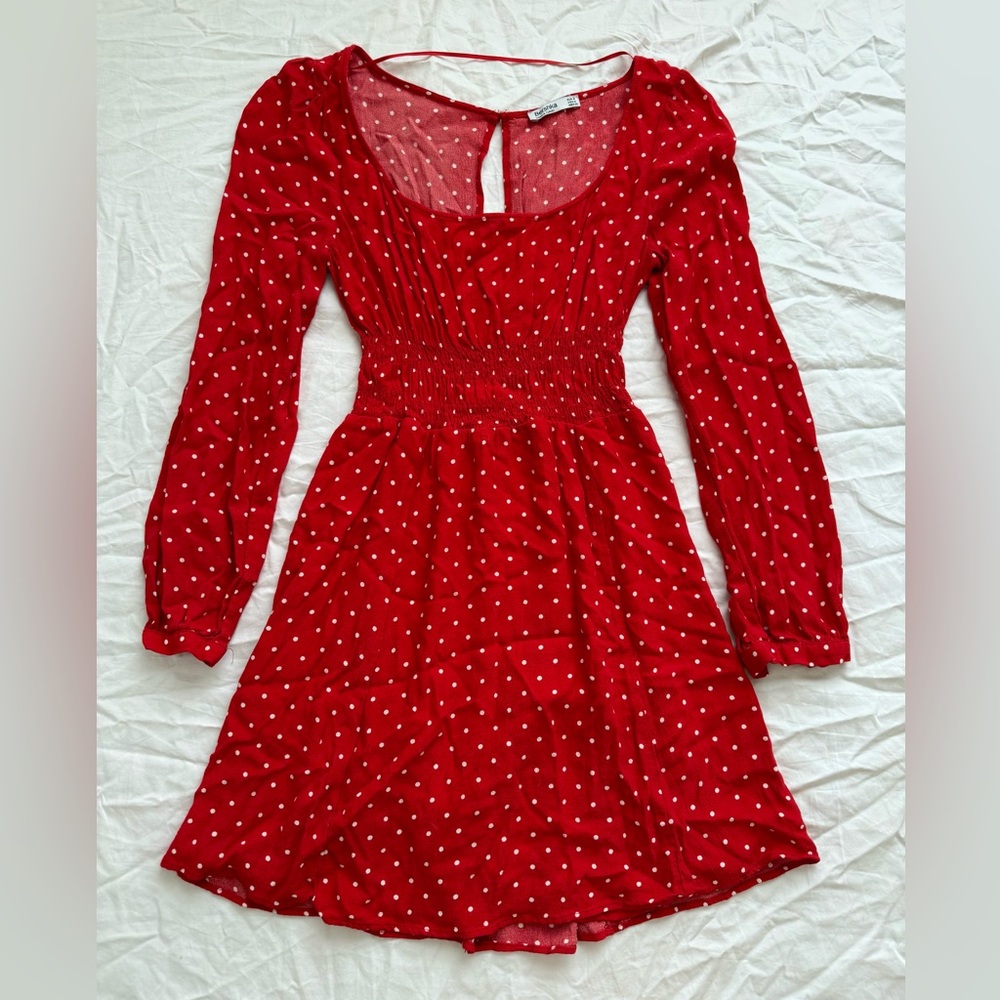 Bershka Red and White Polka Dot Dress